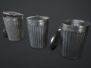 metal trash can with garbage bags - low poly 3D Model