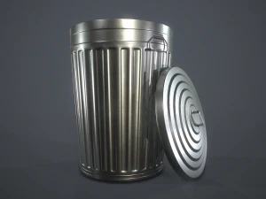 metal trash can with garbage bags - low poly 3D Model