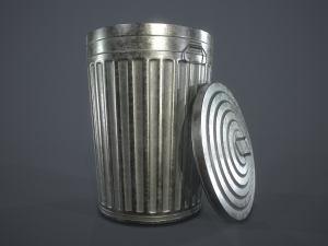 metal trash can with garbage bags - low poly 3D Модель