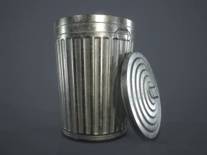 metal trash can with garbage bags - low poly 3D Model