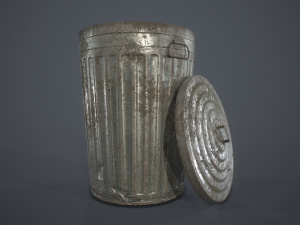 metal trash can with garbage bags - low poly 3D Модель