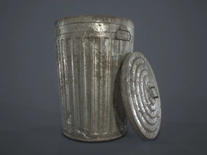 metal trash can with garbage bags - low poly 3D Model
