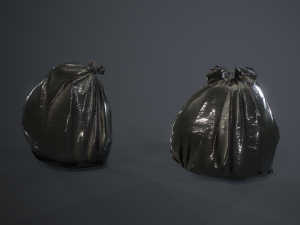 metal trash can with garbage bags - low poly 3D Модель