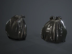metal trash can with garbage bags - low poly 3D Model