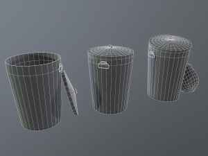metal trash can with garbage bags - low poly 3D Модель