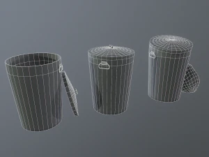 metal trash can with garbage bags - low poly 3D Model