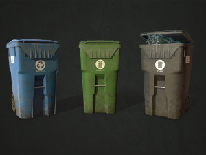 plastic trash bin with garbage bags - low poly 3D Model