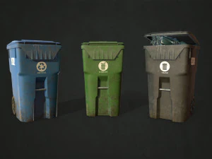 plastic trash bin with garbage bags - low poly 3D Model