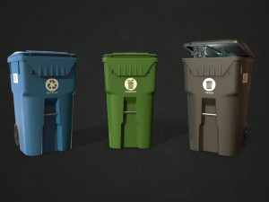 plastic trash bin with garbage bags - low poly 3D Model