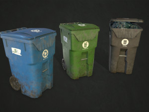 plastic trash bin with garbage bags - low poly 3D Model