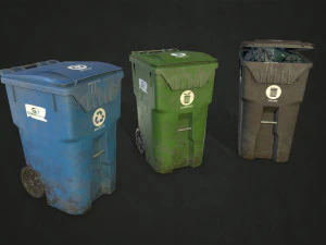 plastic trash bin with garbage bags - low poly 3D Model