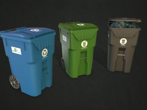 plastic trash bin with garbage bags - low poly 3D Model