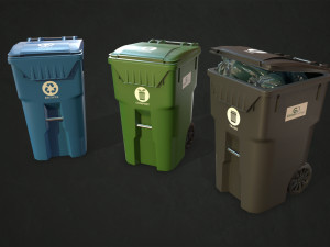 plastic trash bin with garbage bags - low poly 3D Model