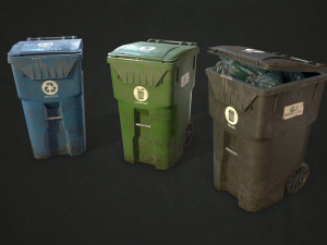 plastic trash bin with garbage bags - low poly 3D Model