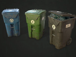 plastic trash bin with garbage bags - low poly 3D Model