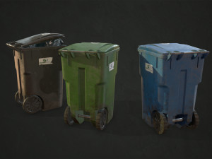 plastic trash bin with garbage bags - low poly 3D Model