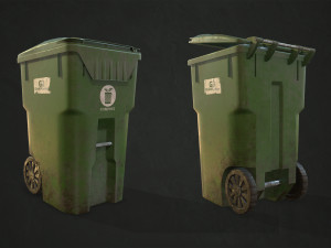 plastic trash bin with garbage bags - low poly 3D Model