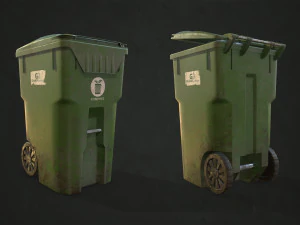 plastic trash bin with garbage bags - low poly 3D Model
