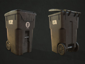 plastic trash bin with garbage bags - low poly 3D Model