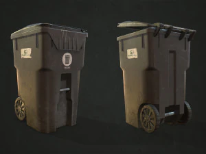 plastic trash bin with garbage bags - low poly 3D Model