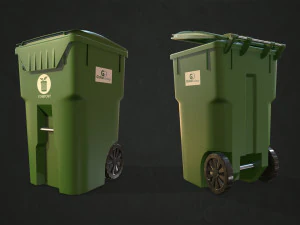 plastic trash bin with garbage bags - low poly 3D Model