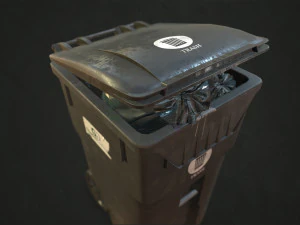 plastic trash bin with garbage bags - low poly 3D Model