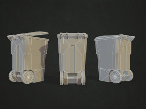 plastic trash bin with garbage bags - low poly 3D Model
