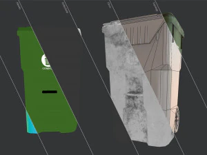 plastic trash bin with garbage bags - low poly 3D Model