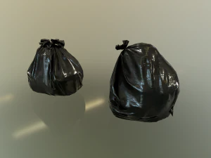 plastic trash bin with garbage bags - low poly 3D Model