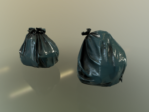 plastic trash bin with garbage bags - low poly 3D Model