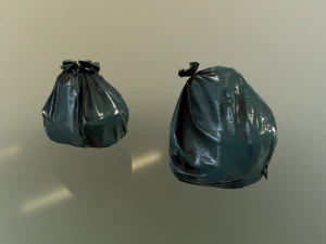 plastic trash bin with garbage bags - low poly 3D Model
