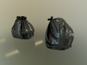 plastic trash bin with garbage bags - low poly 3D Model