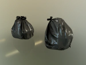plastic trash bin with garbage bags - low poly 3D Model