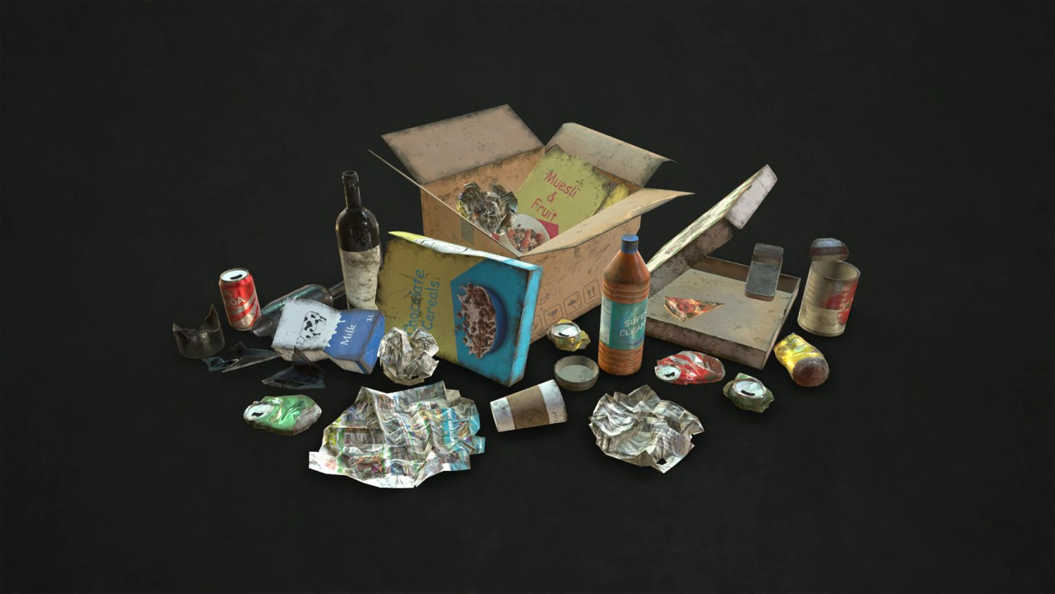 urban trash - low poly 3D Model .c4d .max .obj .3ds .fbx .stl .blend 