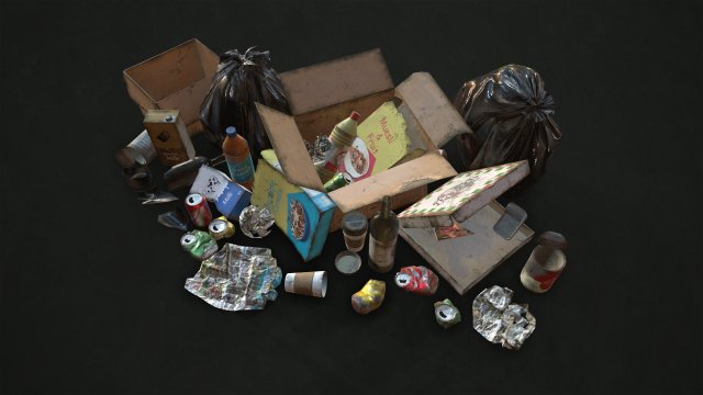 urban trash with garbage bags - low poly 3D Model .c4d .max .obj .3ds .fbx .stl .blend 