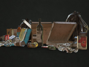 urban trash with garbage bags - low poly 3D Model