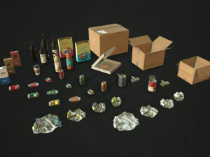 urban trash with garbage bags - low poly 3D Model