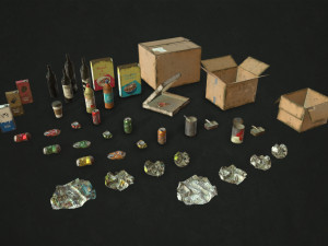 urban trash with garbage bags - low poly 3D Model
