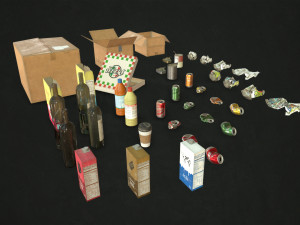 urban trash with garbage bags - low poly 3D Model
