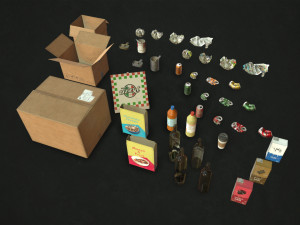 urban trash with garbage bags - low poly 3D Model