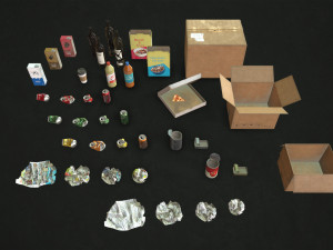 urban trash with garbage bags - low poly 3D Model