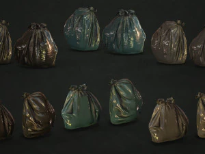 urban trash with garbage bags - low poly 3D Model