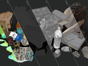 urban trash with garbage bags - low poly 3D Model