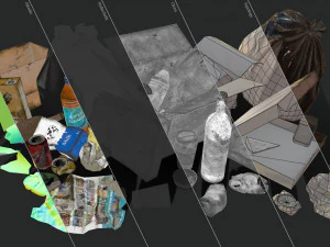 urban trash with garbage bags - low poly 3D Model