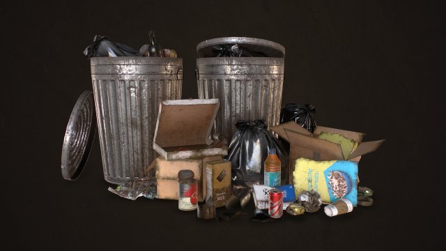 urban trash pack vol 1 - low poly 3D Model .c4d .max .obj .3ds .fbx .stl .blend 