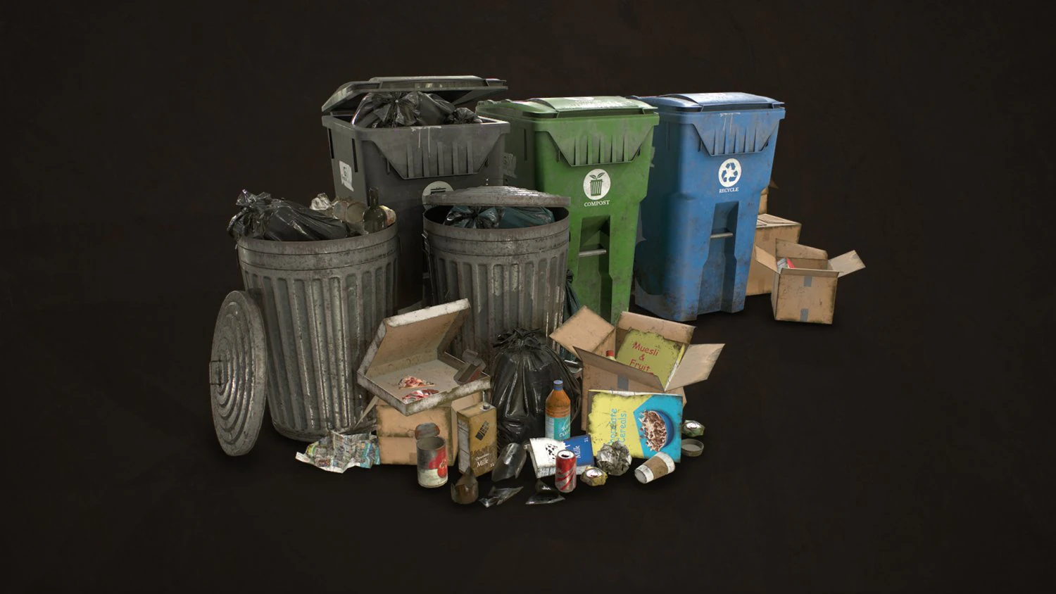 urban trash pack vol 2 - low poly 3D Model .c4d .max .obj .3ds .fbx .stl .blend 