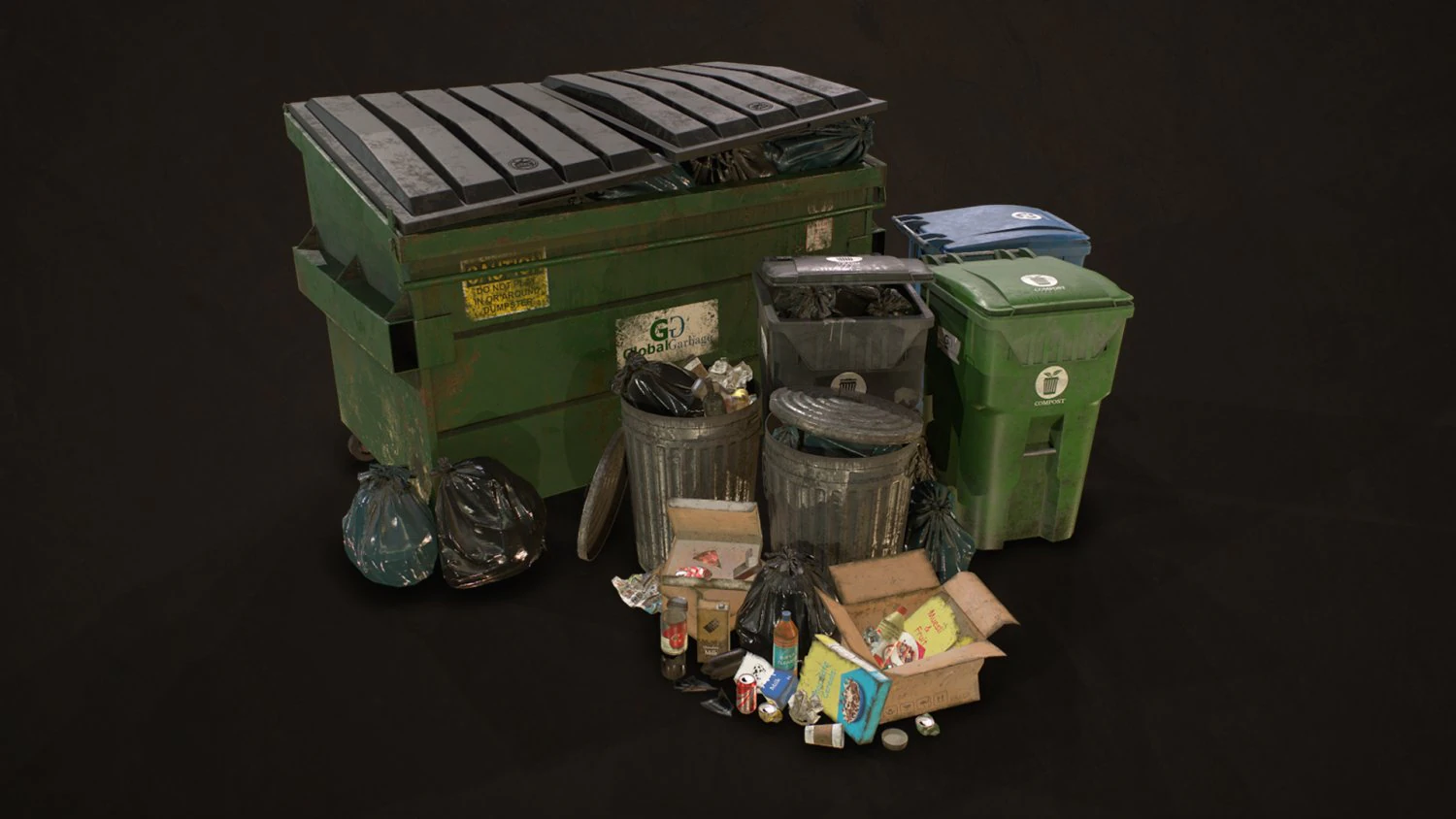 urban trash pack vol 3 - low poly 3D Model .c4d .max .obj .3ds .fbx .stl .blend 