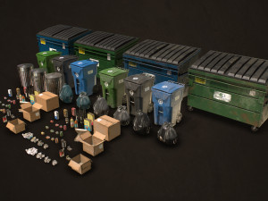 urban trash pack vol 3 - low poly Modello 3D