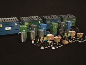 urban trash pack vol 3 - low poly Modello 3D