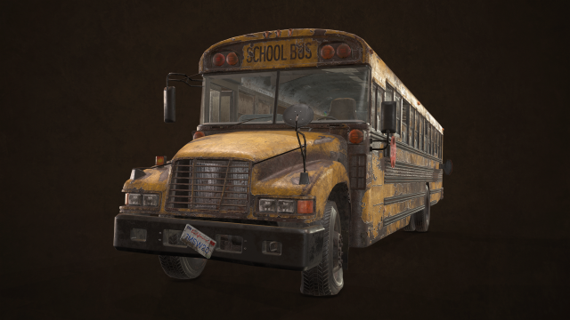 Abandoned school bus - low poly 3D 모델 .c4d .max .obj .3ds .fbx .stl .blend 
